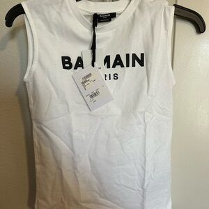 Balmain White Logo Sleeveless cotton jersey tank top Kids  size 8